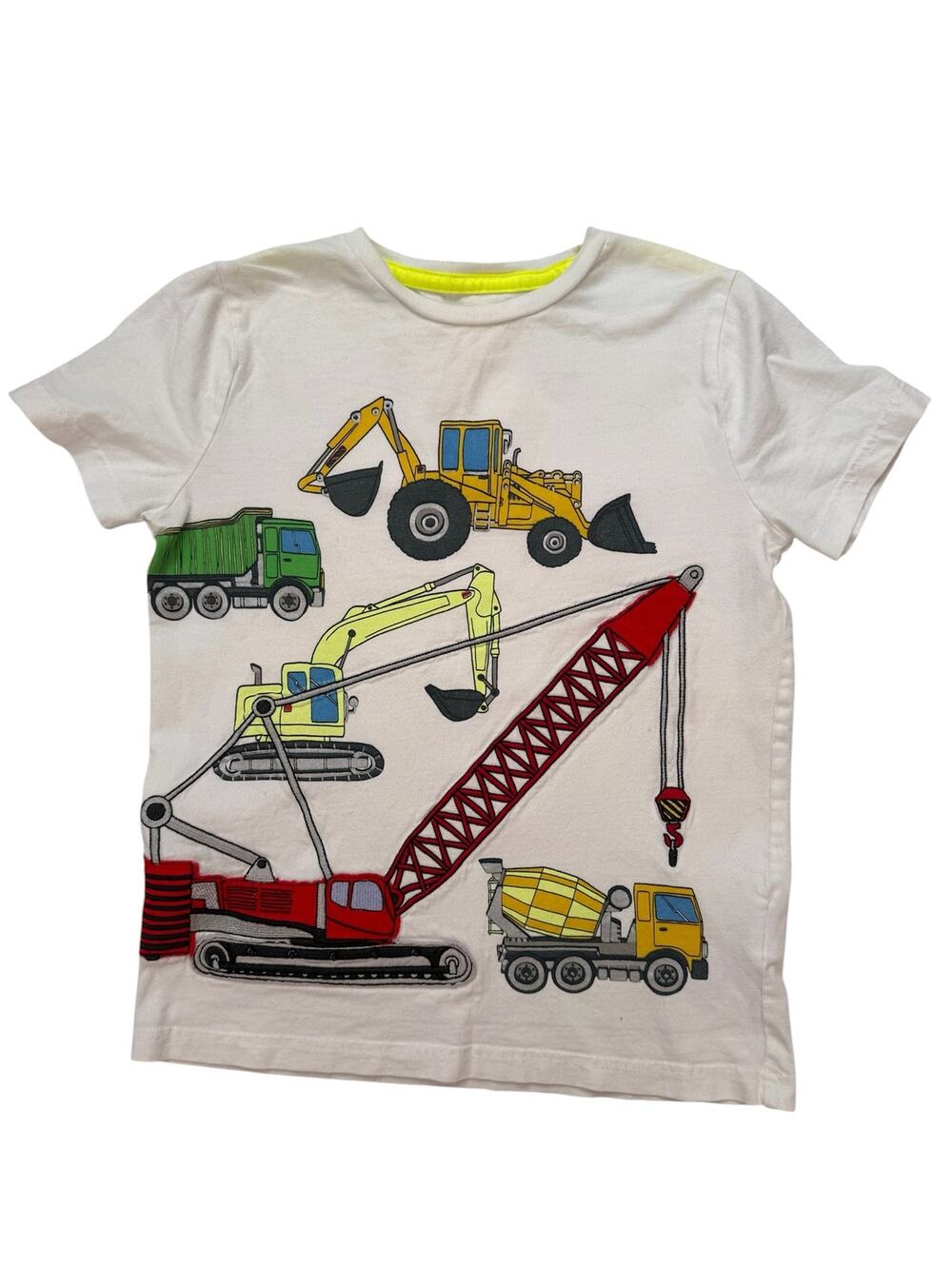 MINI BODEN Construction Truck White Appliqué Tee Size 8-9 Kids Colorful Cotton